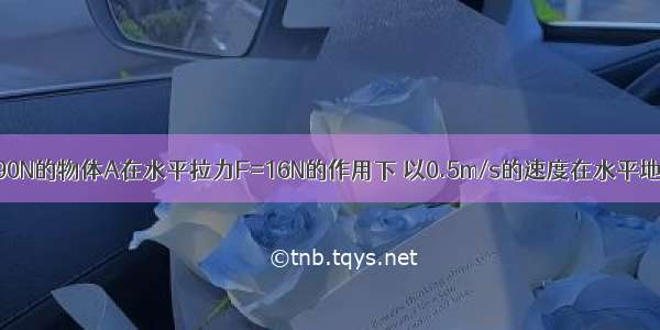 如图所示 重90N的物体A在水平拉力F=16N的作用下 以0.5m/s的速度在水平地面上匀速移