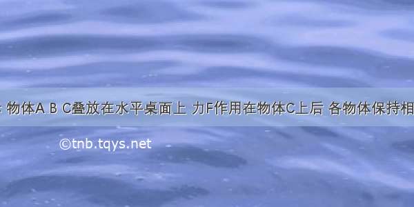 如图所示 物体A B C叠放在水平桌面上 力F作用在物体C上后 各物体保持相对静止向