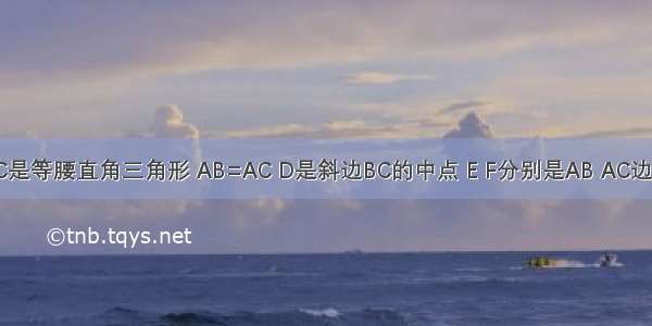 如图 △ABC是等腰直角三角形 AB=AC D是斜边BC的中点 E F分别是AB AC边上的点 且D