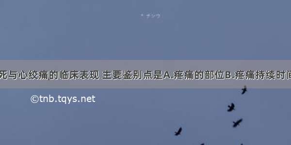 急性心肌梗死与心绞痛的临床表现 主要鉴别点是A.疼痛的部位B.疼痛持续时间长短C.疼痛