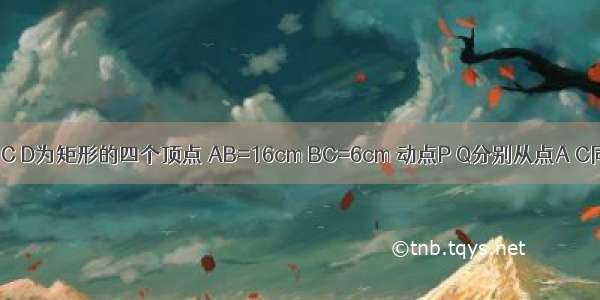 如图 A B C D为矩形的四个顶点 AB=16cm BC=6cm 动点P Q分别从点A C同时出发