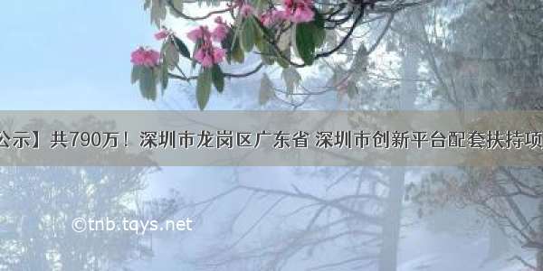 【项目公示】共790万！深圳市龙岗区广东省 深圳市创新平台配套扶持项目（第一