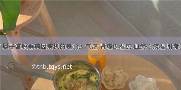 下列各项 属子宫脱垂病因病机的是()A.气虚 肾虚B.湿热 血瘀C.痰湿 肝郁D.血虚 阴