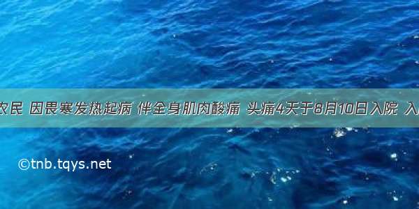 24岁男性农民 因畏寒发热起病 伴全身肌肉酸痛 头痛4天于8月10日入院 入院1天后发