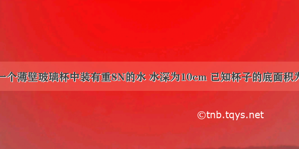 如图所示 一个薄壁玻璃杯中装有重8N的水 水深为10cm 已知杯子的底面积为40cm2 杯