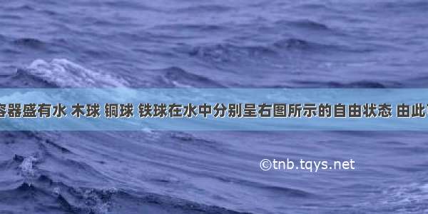 单选题容器盛有水 木球 铜球 铁球在水中分别呈右图所示的自由状态 由此可断定A