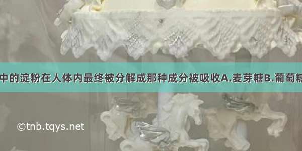 单选题大米中的淀粉在人体内最终被分解成那种成分被吸收A.麦芽糖B.葡萄糖C.氨基酸D.