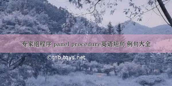 专家组程序 panel procedure英语短句 例句大全