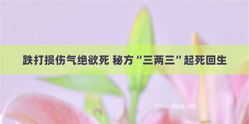 跌打损伤气绝欲死 秘方“三两三”起死回生