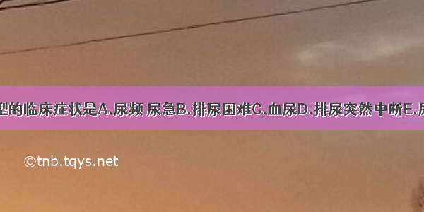 膀胱结石典型的临床症状是A.尿频 尿急B.排尿困难C.血尿D.排尿突然中断E.尿痛ABCDE