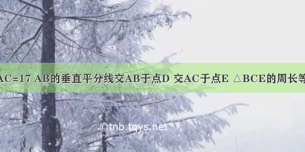 如图 在△ABC中 已知AC=17 AB的垂直平分线交AB于点D 交AC于点E △BCE的周长等于30 则BC=________．