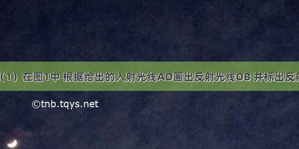 解答题（1）在图1中 根据给出的入射光线AO画出反射光线OB 并标出反射角及其