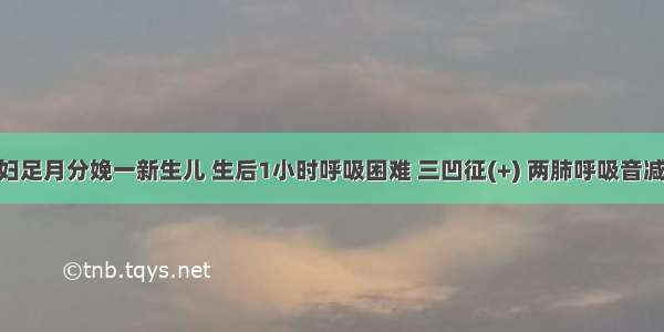 糖尿病孕妇足月分娩一新生儿 生后1小时呼吸困难 三凹征(+) 两肺呼吸音减低 可闻细