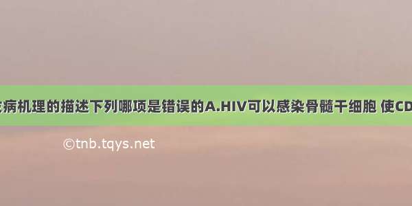 关于艾滋病发病机理的描述下列哪项是错误的A.HIV可以感染骨髓干细胞 使CD4+T淋巴细胞