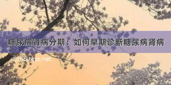 糖尿病肾病分期：如何早期诊断糖尿病肾病