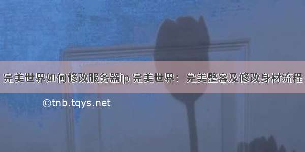 完美世界如何修改服务器ip 完美世界：完美整容及修改身材流程