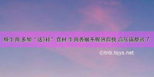 炖牛肉 多加“这5样”食材 牛肉香嫩不腥熟得快 高压锅都省了