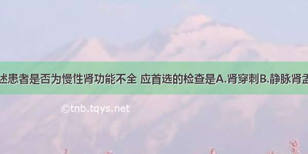 为了判断上述患者是否为慢性肾功能不全 应首选的检查是A.肾穿刺B.静脉肾盂造影C.肾脏