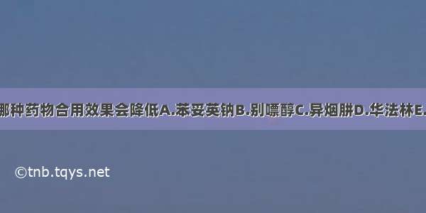 泼尼松与下列哪种药物合用效果会降低A.苯妥英钠B.别嘌醇C.异烟肼D.华法林E.氯霉素ABCDE