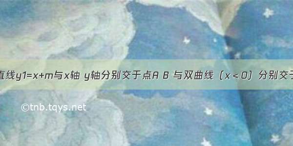 如图 已知直线y1=x+m与x轴 y轴分别交于点A B 与双曲线（x＜0）分别交于点C D 且