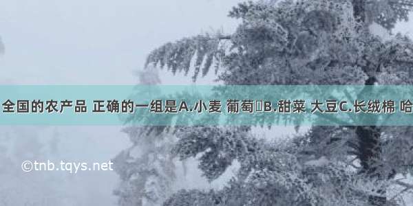 新疆闻名全国的农产品 正确的一组是A.小麦 葡萄B.甜菜 大豆C.长绒棉 哈密瓜D.哈