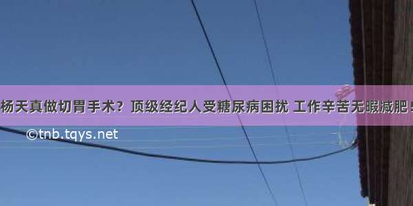 杨天真做切胃手术？顶级经纪人受糖尿病困扰 工作辛苦无暇减肥！