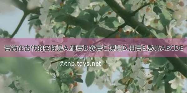 膏药在古代的名称是A.硬膏B.软膏C.薄贴D.油膏E.敷贴ABCDE