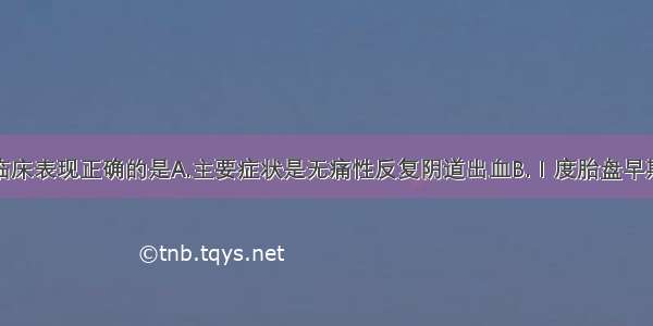 胎盘早剥的临床表现正确的是A.主要症状是无痛性反复阴道出血B.Ⅰ度胎盘早期剥离面积不