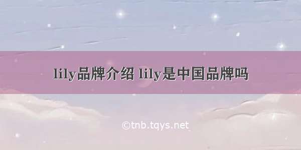 lily品牌介绍 lily是中国品牌吗