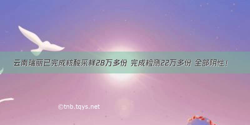 云南瑞丽已完成核酸采样28万多份 完成检测22万多份 全部阴性！