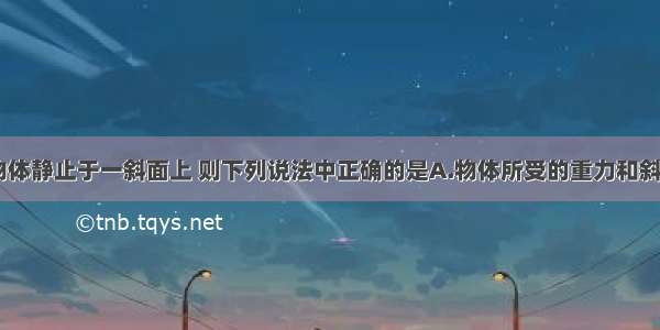 如图所示 物体静止于一斜面上 则下列说法中正确的是A.物体所受的重力和斜面对物体的