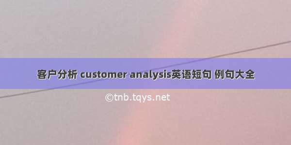 客户分析 customer analysis英语短句 例句大全