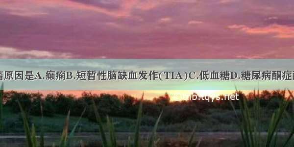 最可能的抽搐原因是A.癫痫B.短暂性脑缺血发作(TIA)C.低血糖D.糖尿病酮症酸中毒E.焦虑