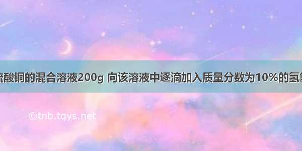 现有硫酸和硫酸铜的混合溶液200g 向该溶液中逐滴加入质量分数为10%的氢氧化钠溶液直