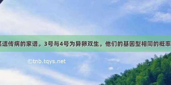 下图是一个某遗传病的家谱。3号与4号为异卵双生。他们的基因型相同的概率是AA. 5/9B.