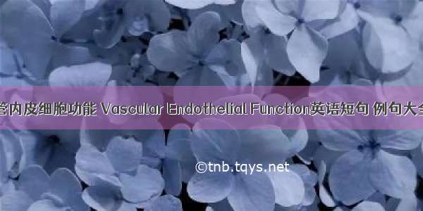 血管内皮细胞功能 Vascular Endothelial Function英语短句 例句大全