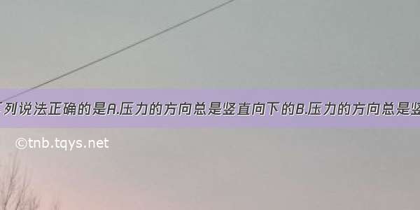 关于压力 下列说法正确的是A.压力的方向总是竖直向下的B.压力的方向总是竖直向上的C.