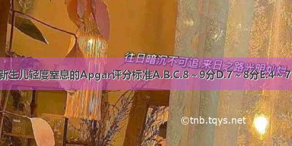 恰当选择新生儿轻度窒息的Apgar评分标准A.B.C.8～9分D.7～8分E.4～7分ABCDE