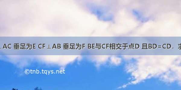 如图 已知BE⊥AC 垂足为E CF⊥AB 垂足为F BE与CF相交于点D 且BD=CD．求证：AE=AF．