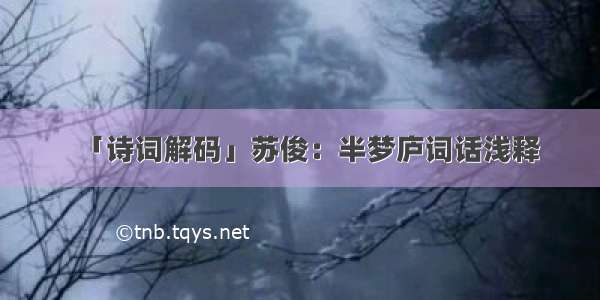 「诗词解码」苏俊：半梦庐词话浅释