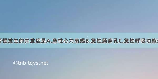 进一步最应警惕发生的并发症是A.急性心力衰竭B.急性肠穿孔C.急性呼吸功能衰竭D.急性肠