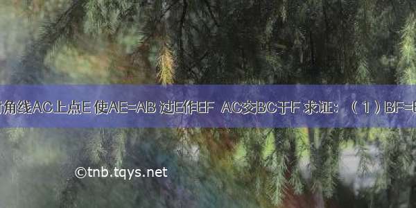 在正方形ABCD的对角线AC上点E 使AE=AB 过E作EF⊥AC交BC于F 求证：（1）BF=EF；（2）BF=CE．