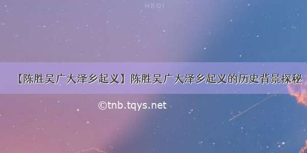 【陈胜吴广大泽乡起义】陈胜吴广大泽乡起义的历史背景探秘