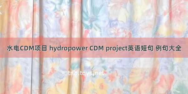水电CDM项目 hydropower CDM project英语短句 例句大全