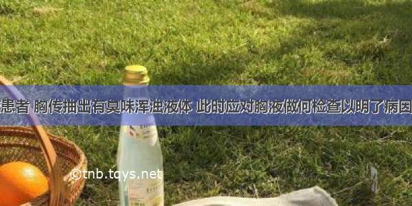 对胸腔积液患者 胸传抽出有臭味浑浊液体 此时应对胸液做何检查以明了病因A.涂片革兰