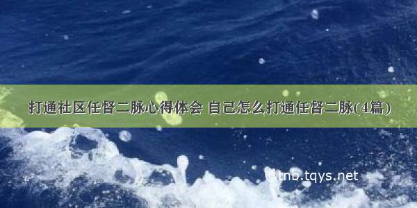 打通社区任督二脉心得体会 自己怎么打通任督二脉(4篇)