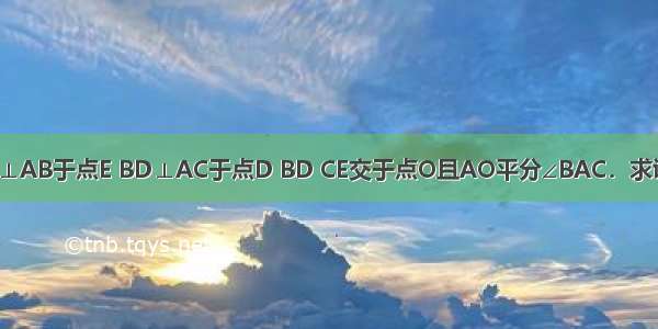 如图 已知CE⊥AB于点E BD⊥AC于点D BD CE交于点O且AO平分∠BAC．求证：OB=OC．