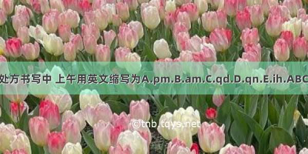 在处方书写中 上午用英文缩写为A.pm.B.am.C.qd.D.qn.E.ih.ABCDE