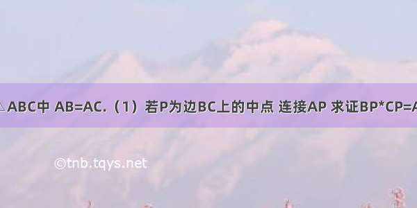 如图 在△ABC中 AB=AC.（1）若P为边BC上的中点 连接AP 求证BP*CP=AB²