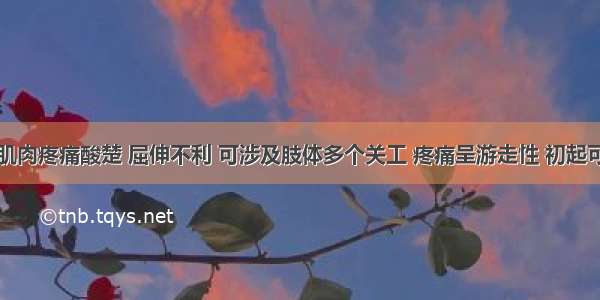 四肢关节肌肉疼痛酸楚 屈伸不利 可涉及肢体多个关工 疼痛呈游走性 初起可有恶风发